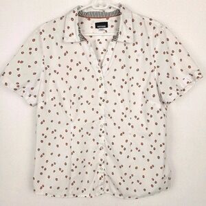 Basic Editions Strawberry Print Button Up Top XL Cottagecore Whimsical